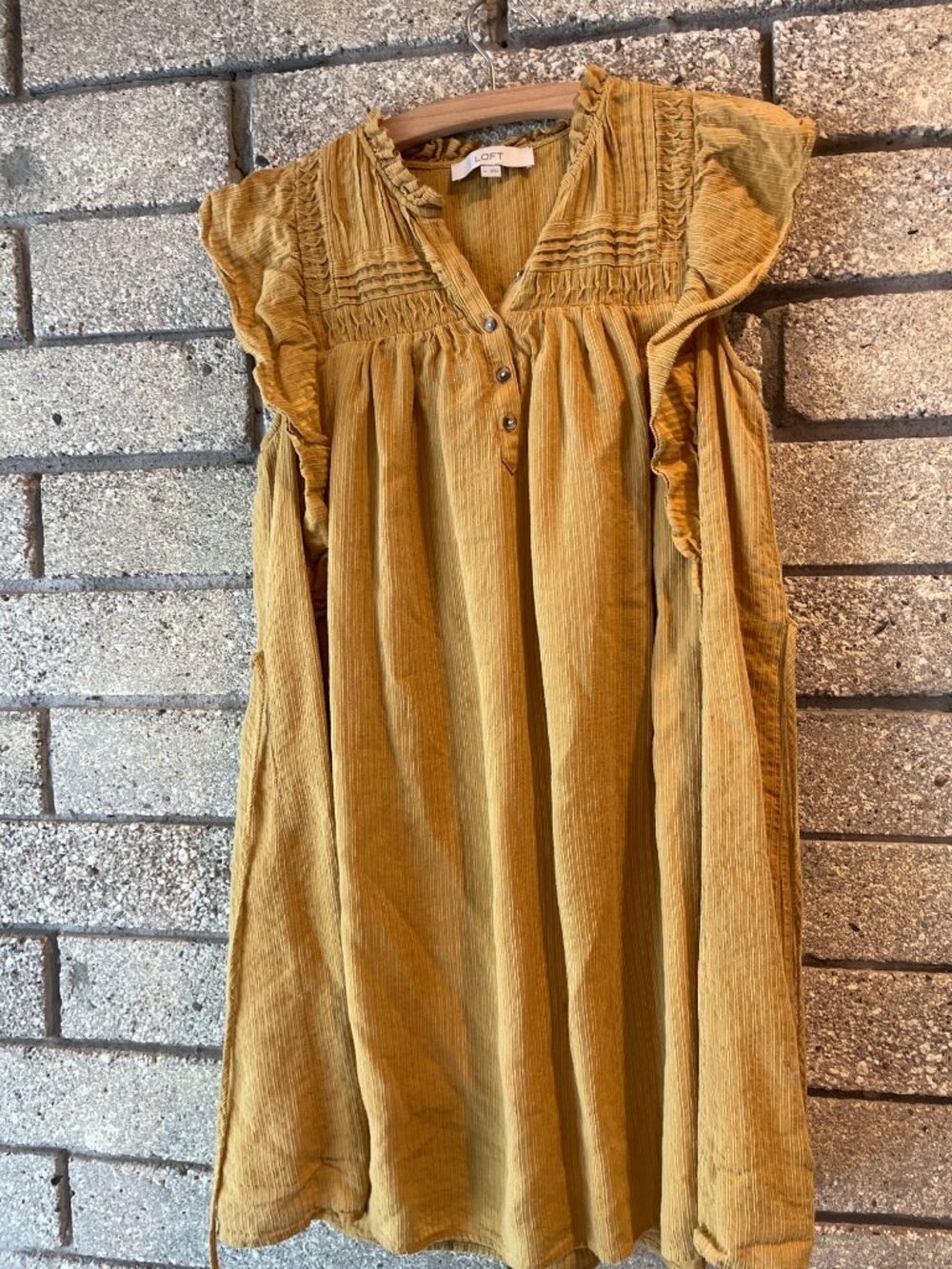 Loft Yellow Ruffle-Trimmed Sleeveless Textured Dress Womens M